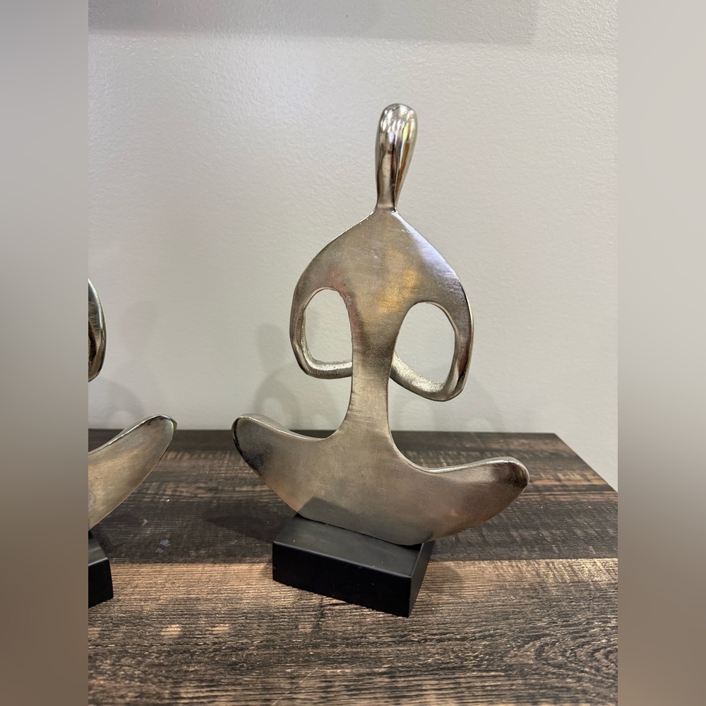 Zen Yoga Arms Down Sculpture Pair Meditation Pose Aluminum Silver Tone Figurine - Picture 8 of 11